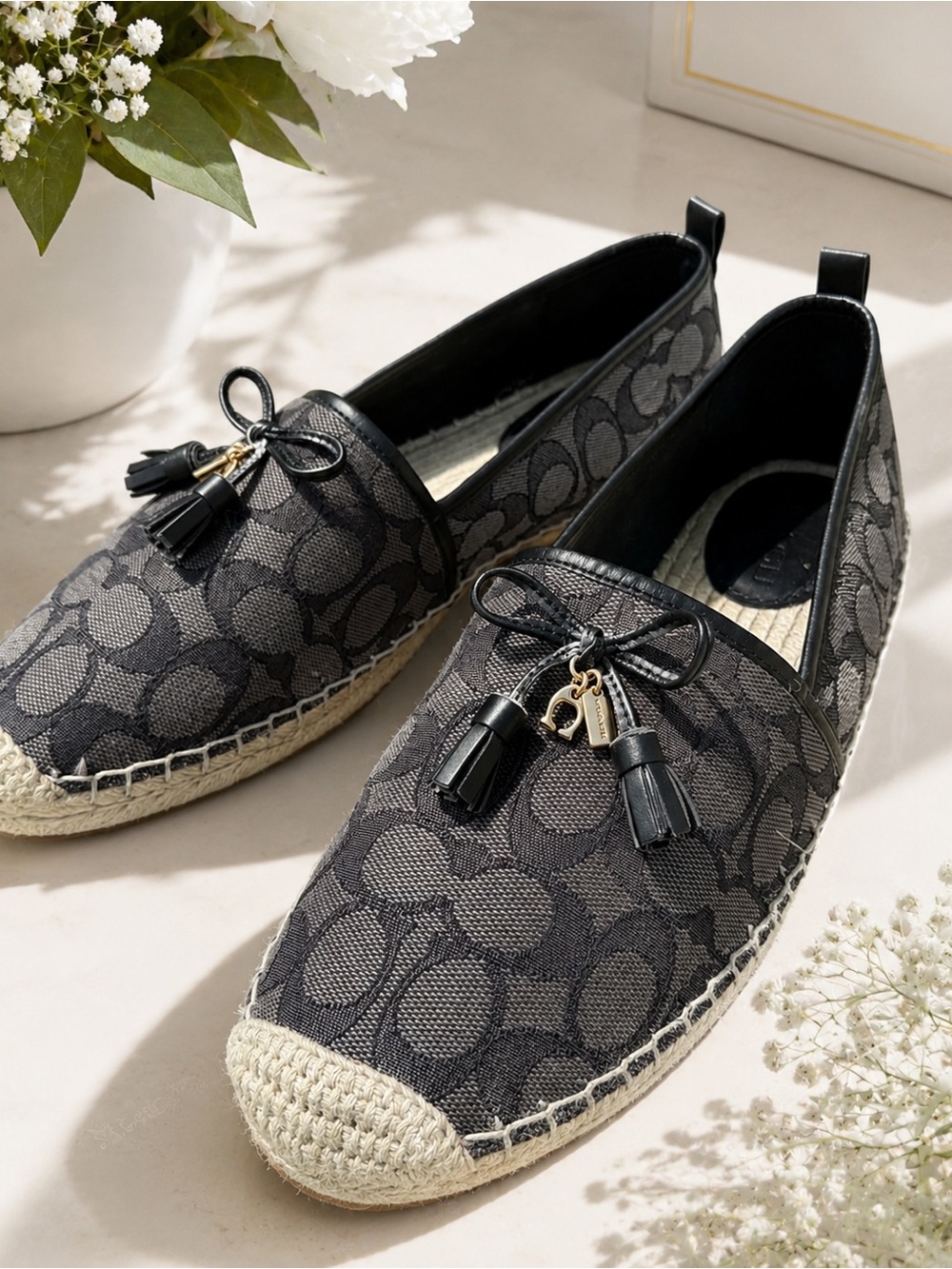 11 Coach Signature Canvas Espadrille Flat G3457 black signature jacquard